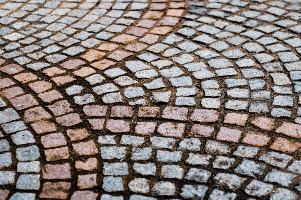 A uniquely designed paver layout for a home.