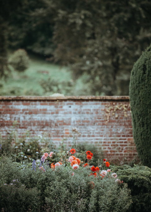 A brick retaining wall.