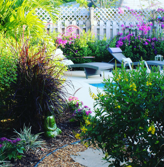 hardscaping-elements Plants by a poolside.